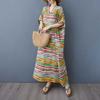 Ladies' V-neck Vintage Long Skirt Cotton Linen Dress