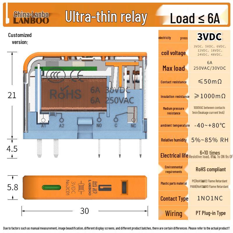Lanbo J13A Intermediate Relay 13mm Controller, 5/8-pin, DC12V/24VAC/220V