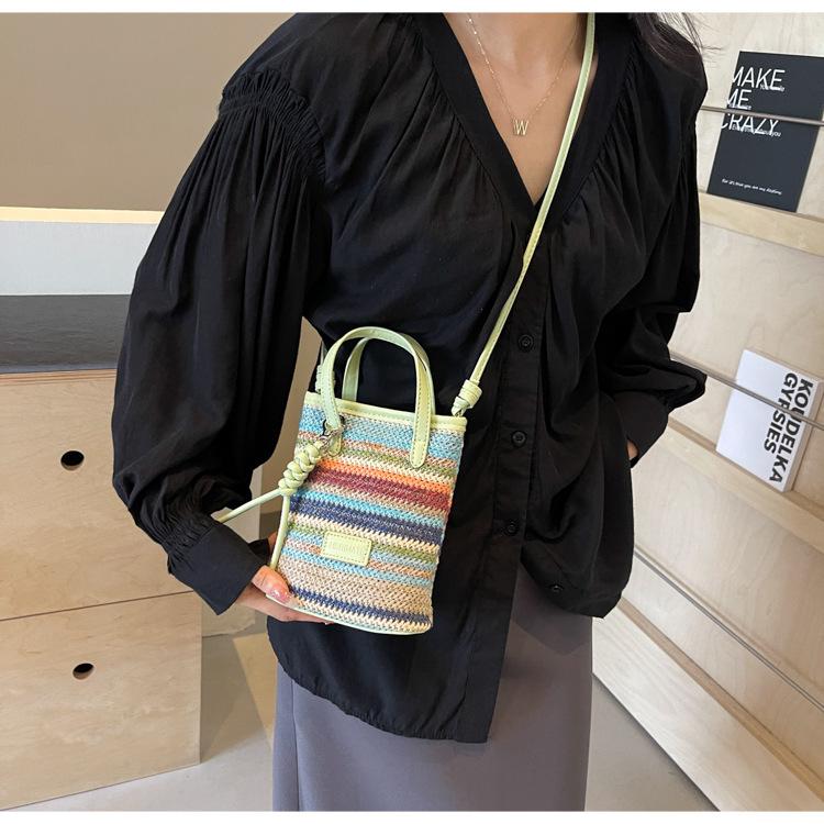 Fashion Portable Striped Women Crossbody Bags Straw Large Capacity Beach Bag Shoulder Bags Ladies Casual Clutch Purse