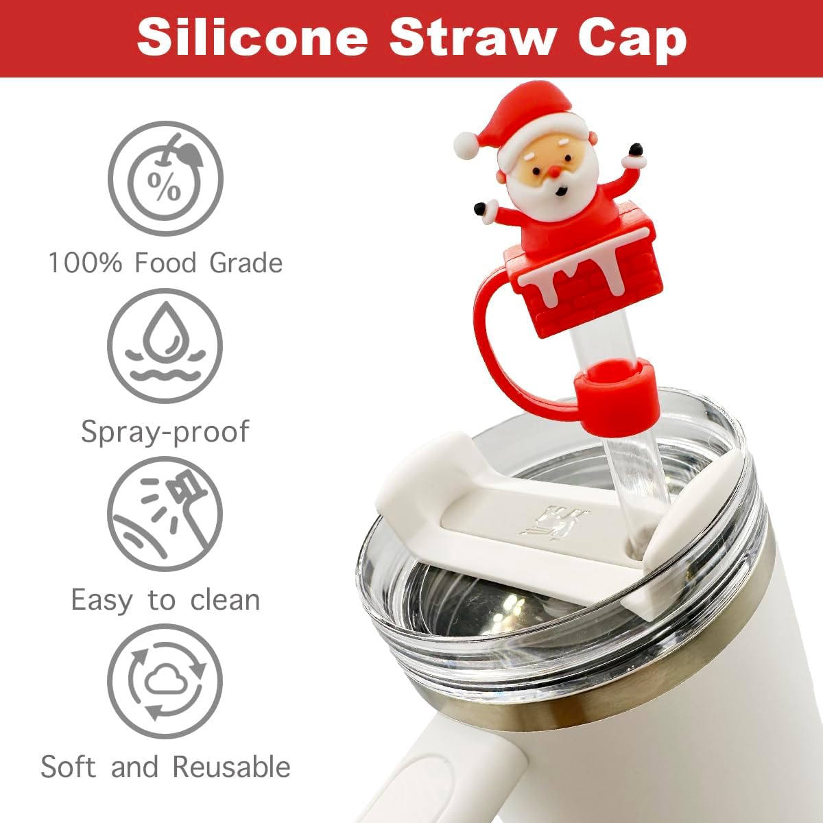 

200PCS Christmas Collection Cup Straw Dust Cap Glass Straw Dust Stopper 10mm Straw Cover Cover Stanley Universal Water Bottle