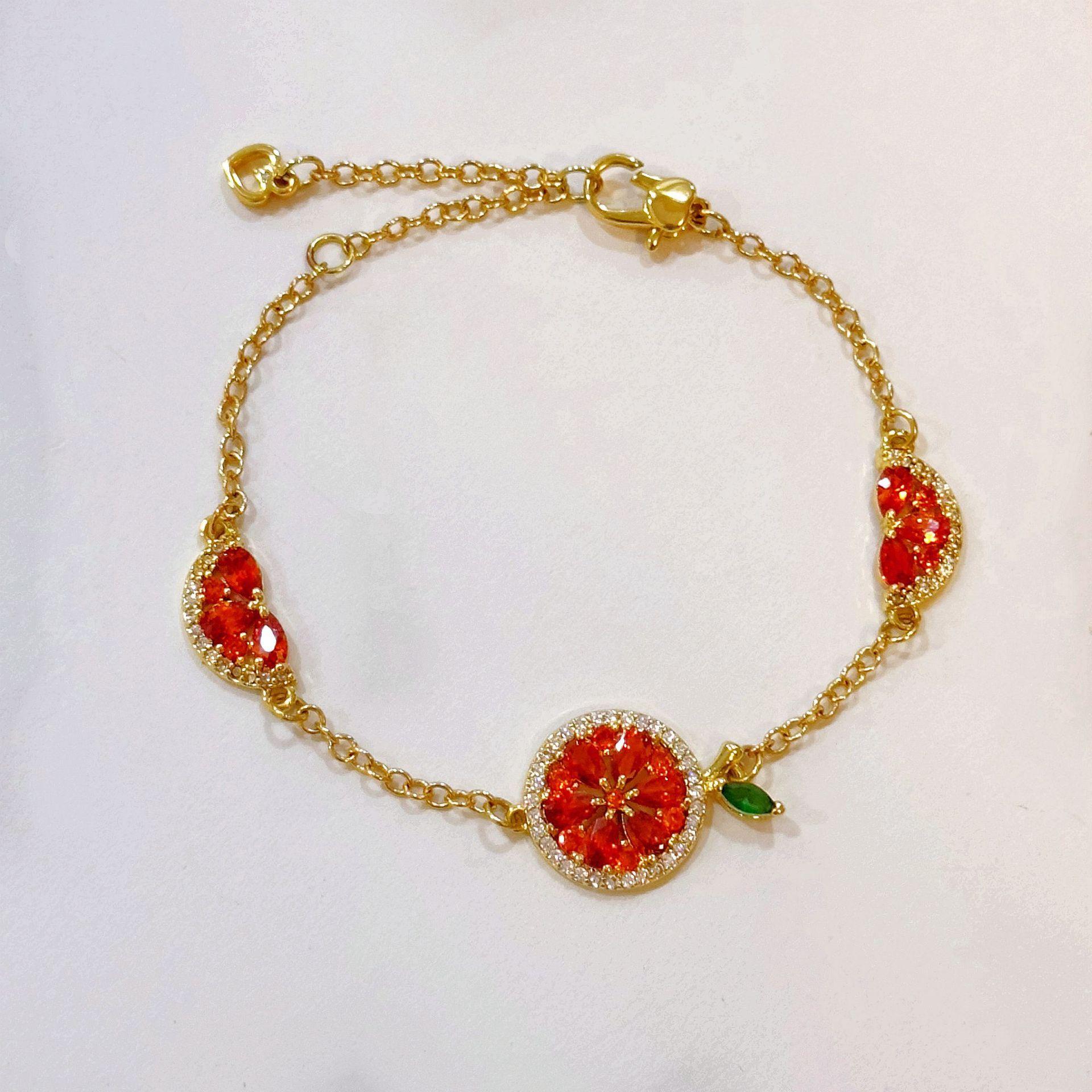 925 Silver Needle Earrings New Fruit Inlaid Zircon Enamel Glaze Red Pomelo Citrus Flower Earrings Necklace Bracelet Female 2026