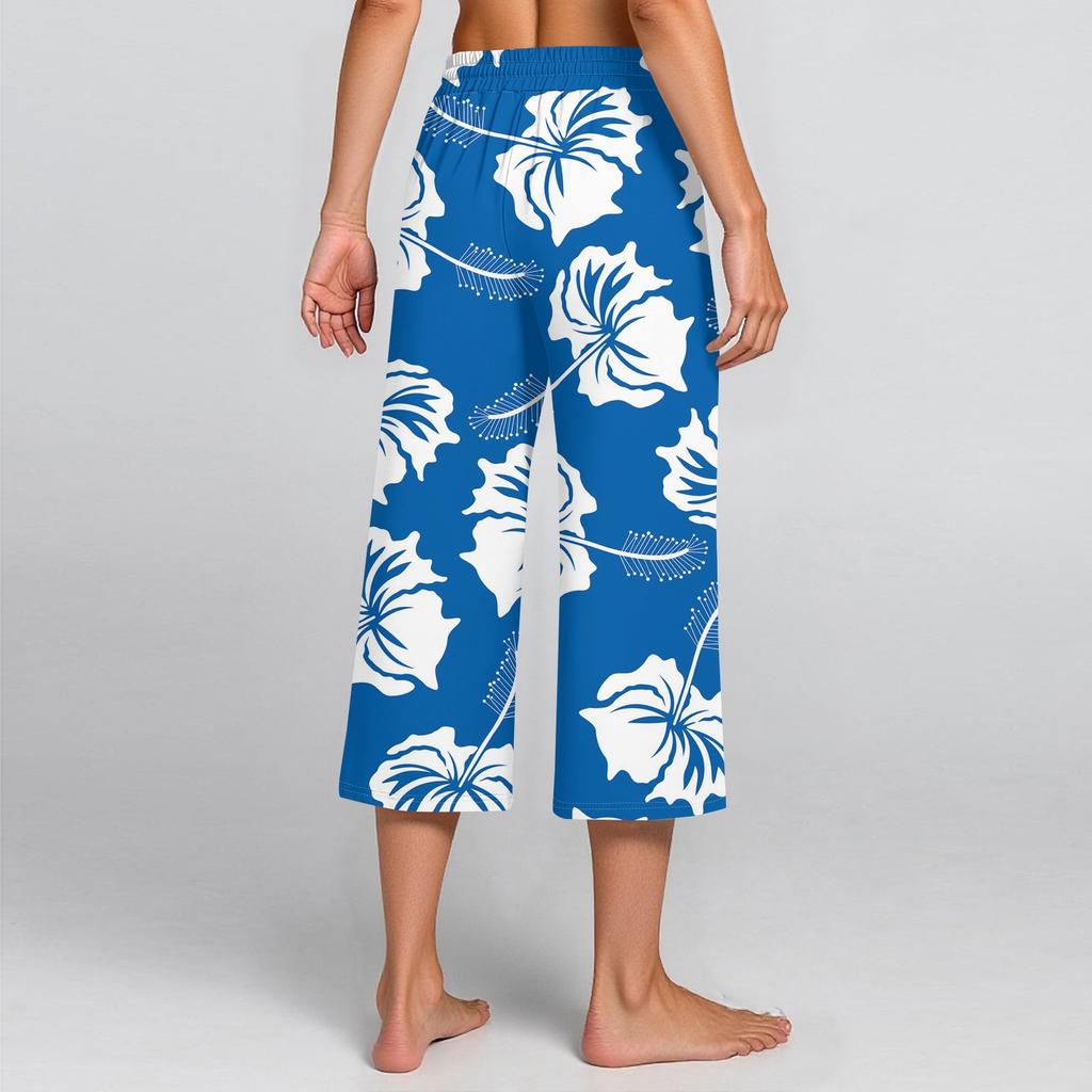 Damen Sommer Hohe Taille Bedruckte Freizeit-Sportbekleidung Lässige Cropped-Hose Weite Hose