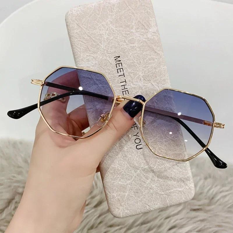 New Style Fashion Style Women's Sun Glasses Metal Material Polygonal Glasses Frame Sun Glasses Neutral Fashion Style Outdoor Driving Use Travel UV