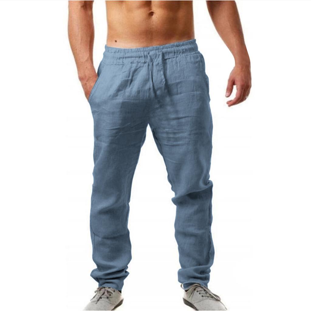 Large Size Trousers for Men Summer Hip Hop Breathable Cotton Count Trousers Trendy Fashion Solid Color Thin Casual