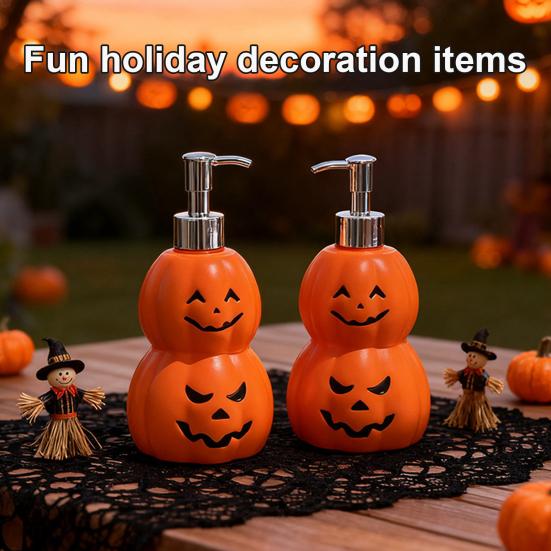 Creative Lotion Pump Halloween Pumpkin Soap Dispenser, Refillable Liquid Hand Bottle, Seasonal Home Decoration Durable Vinyl Press Type Dispensing