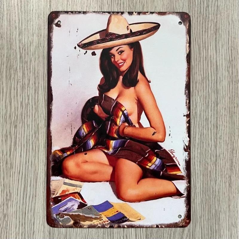 Pin-Up Girl Metal Sign, Retro Wall Art Decor