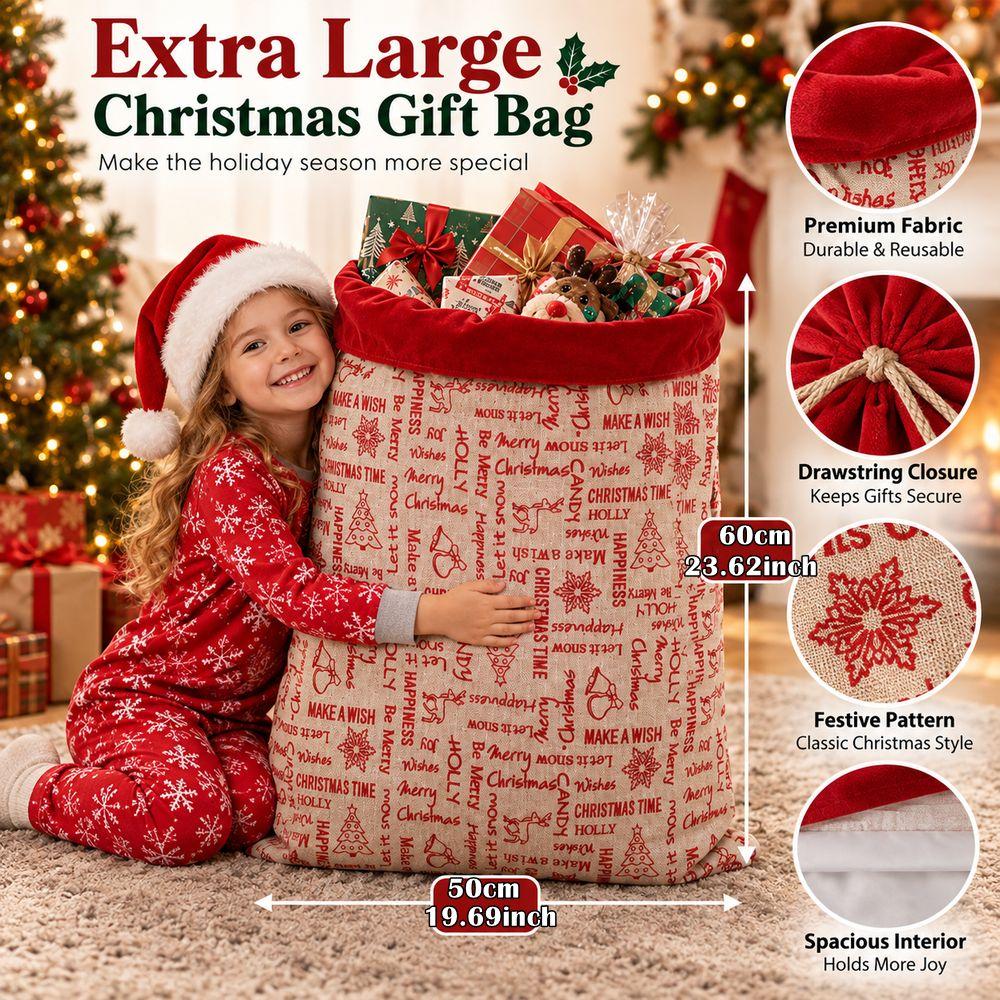Red Velvet Cuff Christmas Gift Bag Linen Fabric Xmas Gift Bag High Quality Santa Sack Christmas