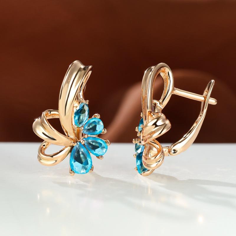 European and American style wish champagne gold colorful AB diamond flower ear buckle earrings women s retro jewelry