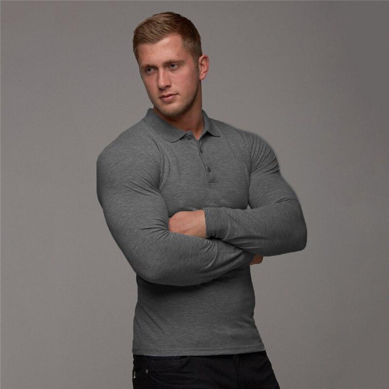

Чоловіча сорочка поло Muscleguys, бавовняна дихаюча фітнес, довгий рукав, осінній спортивний одяг XL темно-сірий колір
