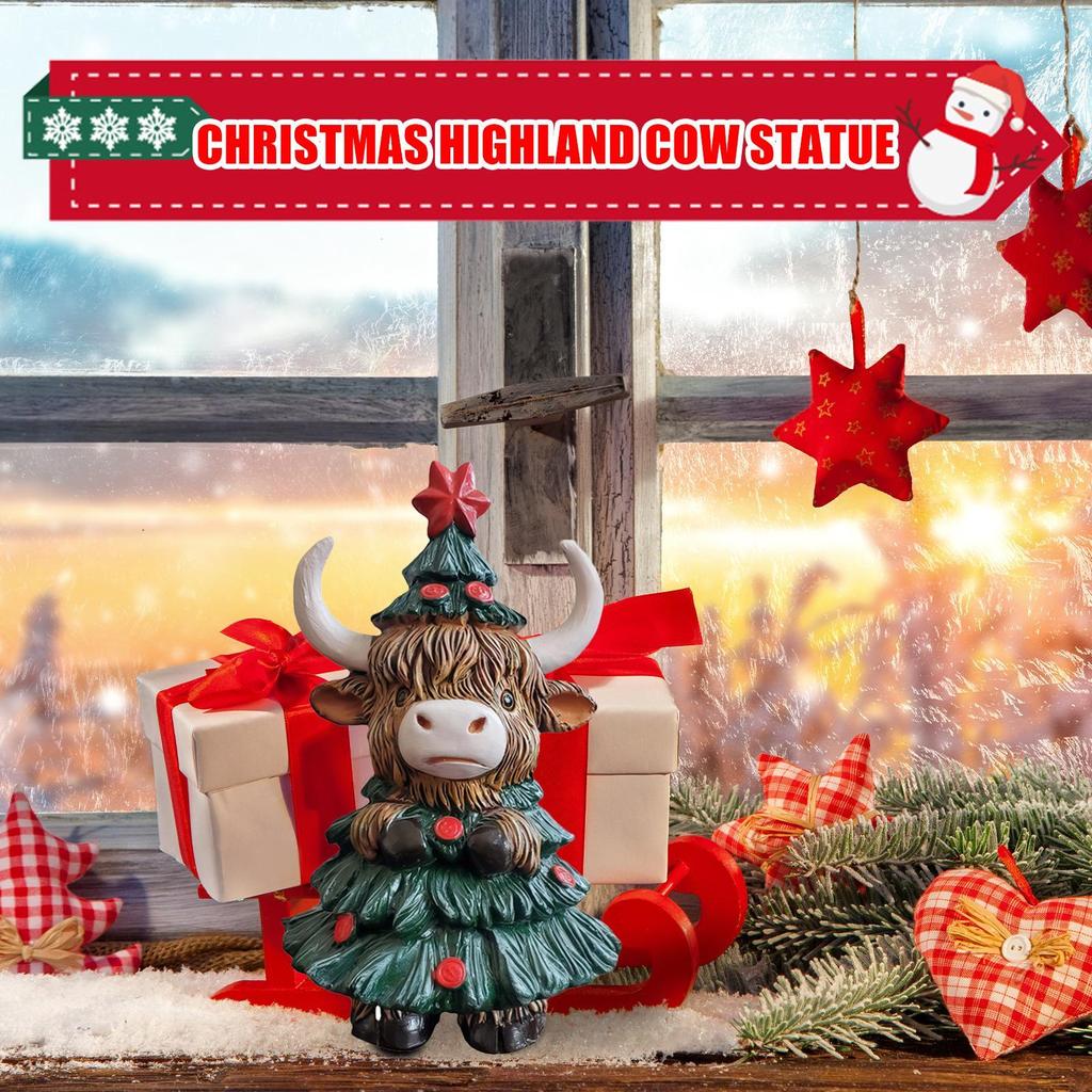 Highland Cow Figurine Christmas Highland Cow Figure Rustic Cute Ornament For Dorm Farmhouse Bathroom Classroom Kitchen Nursery