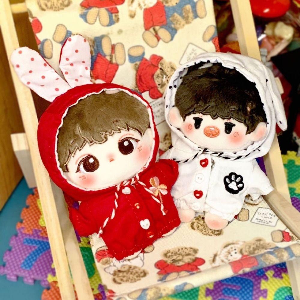 

Handmade Doll Hoodies Red/White Plush Coat Outfits 10cm Cotton Dolls/1/12 BJD Dolls