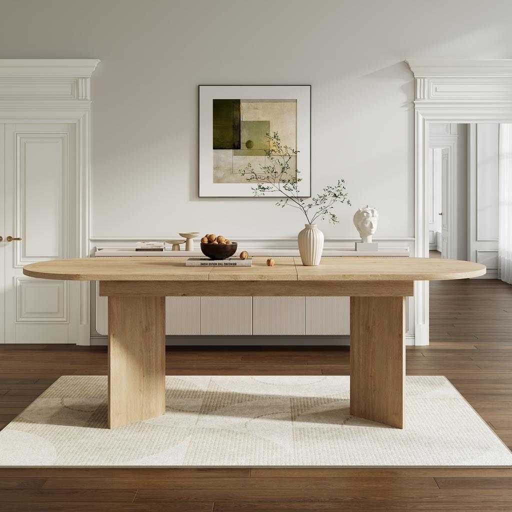 Tavolo da Pranzo Estensibile 160/200 * 90 cm, Adatto per 6-8 Persone, Tavolo da Pranzo con Angoli Arrotondati, Piano Spesso, Stile Semplice, Colore Rovere