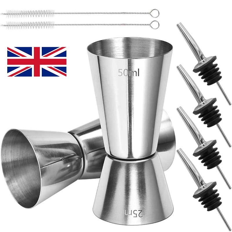 

Набор из 8 мерных емкостей для шотов, 2 мерные емкостей из нержавеющей стали для спиртных напитков объемом 25 мл и 50 мл с 4 насадками для розлива спиртных напитков и 2 кисточками, двойной мерный стакан для спирта 8Pcs