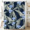 Modern Blue Floral Shower Curtain Waterproof Polyester Decorative Bath Rug Set for Bathroom Accessories