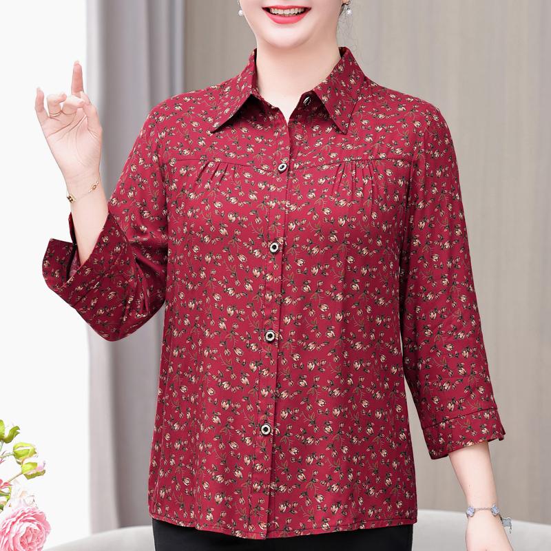 Women's Plus Size Floral Print Blouse – 3/4 Sleeve Button Down Casual Shirt (Sizes XL-6XL) for Middle-Aged Ladies