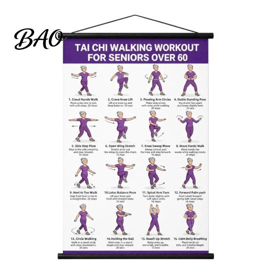 Wandbehang Fitnessposter Tai Chi Trainingsrolle Poster, Sitz-/Gehbewegungen Anleitung, Großformat Übungswerkzeug Hochauflösende Tafel