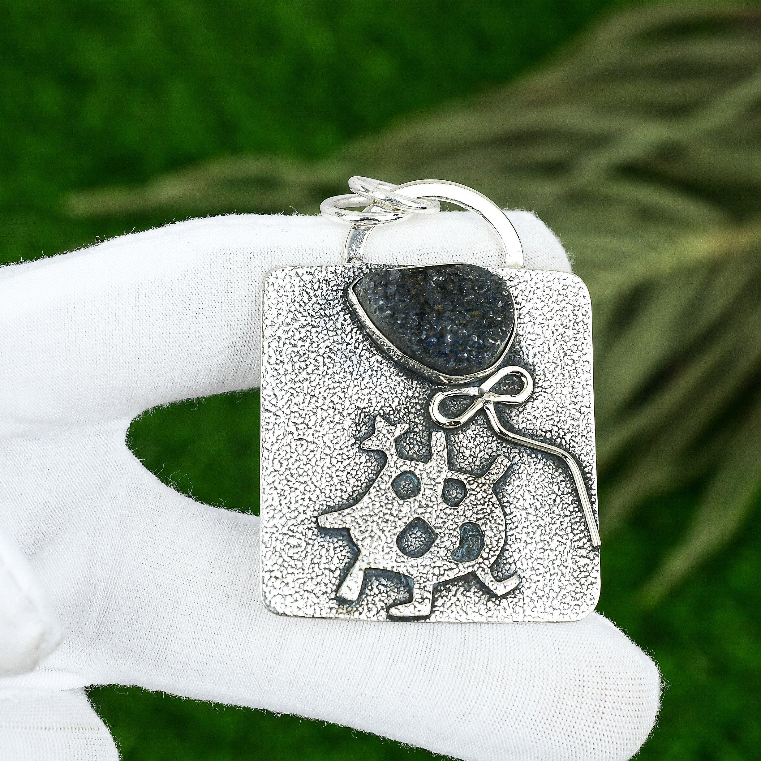 Natural Titanium Druzy Gemstone Jewelry 925 Sterling Silver Pendant For Girls