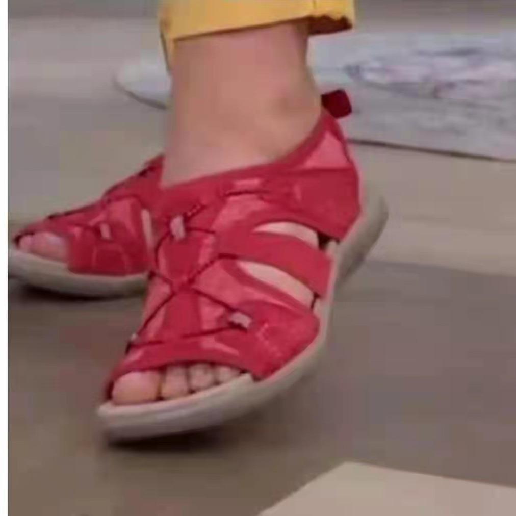 Neue Römische Keilabsatz Europäische und Amerikanische Sandalen Runde Zehenpartie Klettverschluss Retro Ein-Wort Übergröße Strand Einfarbig Sandalen Damen