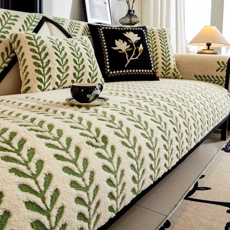 

Thicken Plush Sofa Cushion Mat Anti-cat Scratch Sofa Slipcover Universal Non-Slip L Shaped Couch Towel For Living Room Home 70x70cm 1pcs зелёный