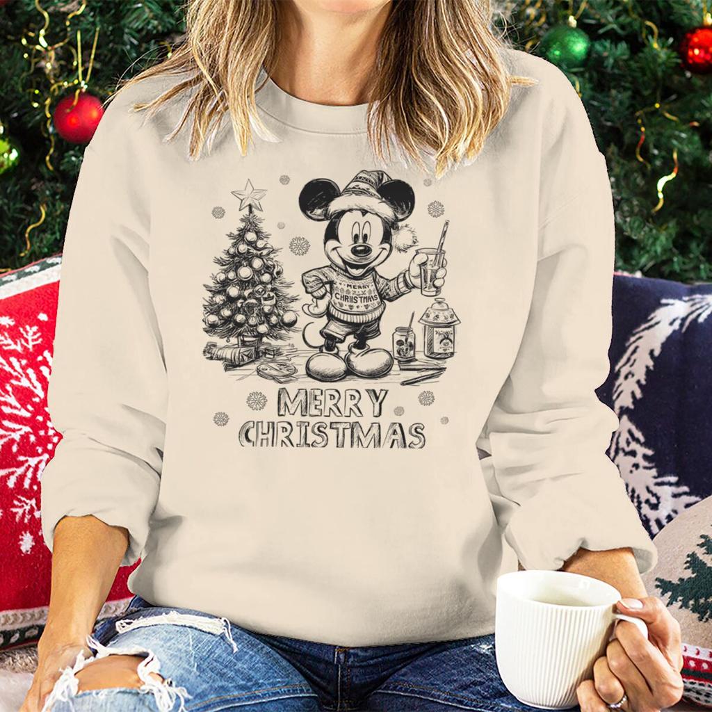 Vintage Retro Christmas Mickey Mouse Sweatshirt for Women Festive Holiday Wear Clothes Merry Christmas Party Matching Sweatshirt