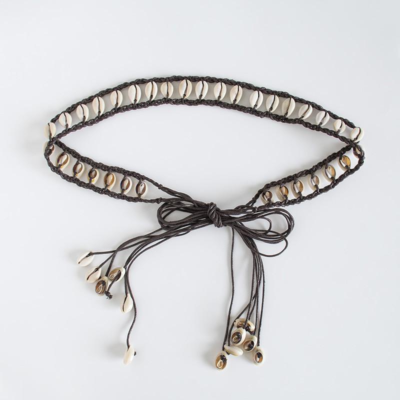 Boho Material Natural Waist Belt With Shell Details For Fashion Women