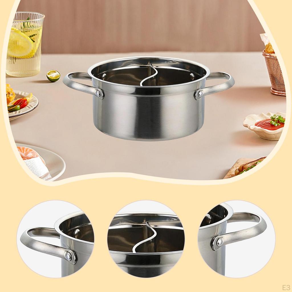 Divided Hotpot with Stainless Steel Double Compartments And Edges Handles Cookware for