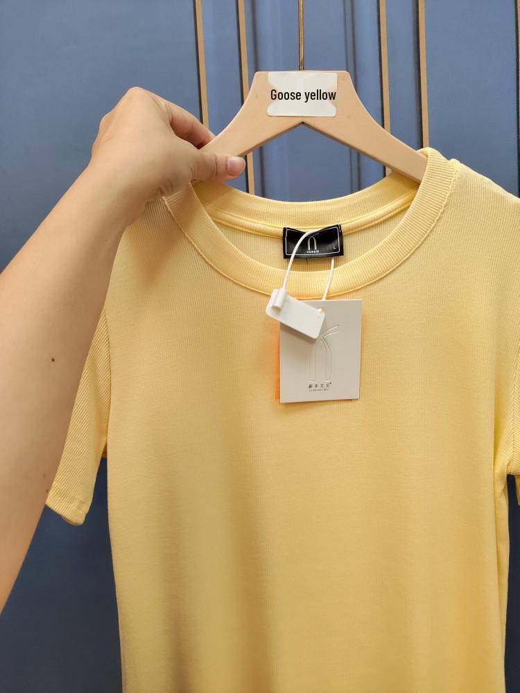 European Plus Size Ribbed Loose Short Sleeve T-shirt, Women's Green Base Layer Blouse