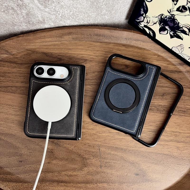 Applicable To Apple iPhoneUltra Folding Screen Mobile Phone Case Yangba Leather Pattern Magnetic Rotation Bracket Central Axis