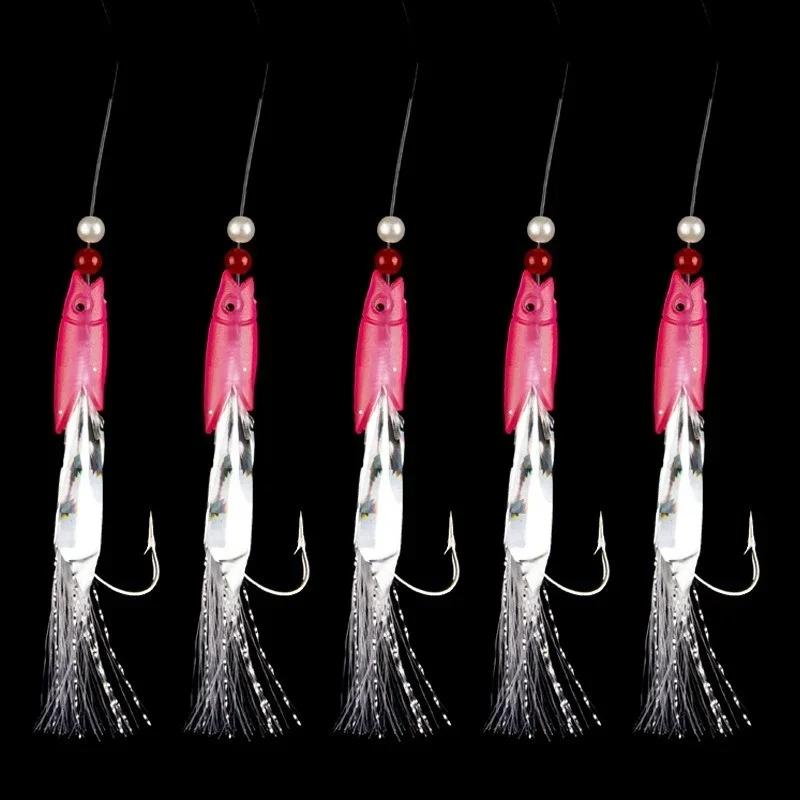 5 Pcs/Set Multi-Color Soft Silverskin Fishing Lure Set Imitation Fish Shrimp Bait with Crystal Barbed Hook for Variety Fish