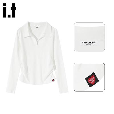 CHOCOOLATEit Women's Pleated Waist Lapel Long Sleeve T-shirt
