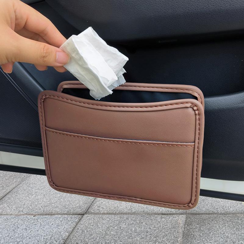Car Trash Can 2-in-1 Door Seat Back Hanging Car Storage Leather Storage Box Multifunctional Door Storage Barrel Car Accessories