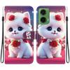 Handmade PU Leather Flip Case for Motorola Moto G35 Anti-Slip Shockproof Cover with Wrist Strap & Heart/Rose Cat Designs