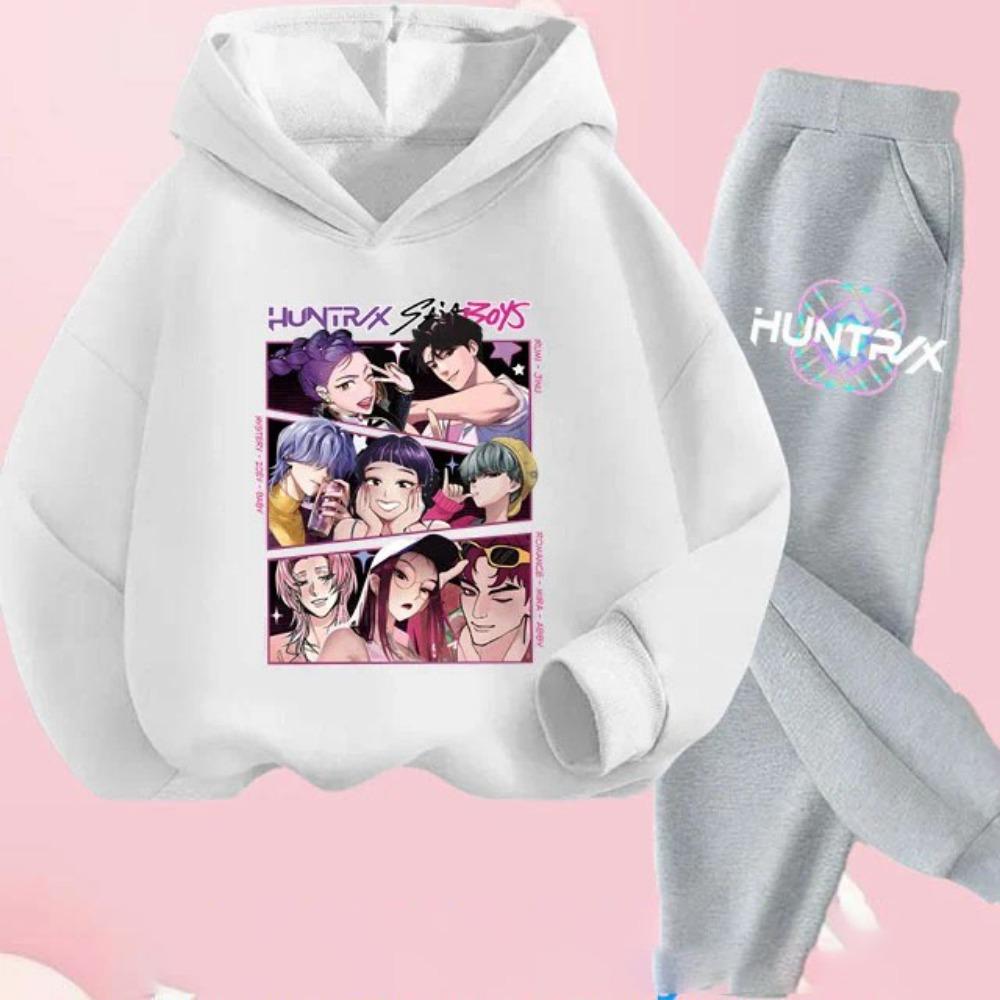 Kids Hoody Suit KPop Demon Hunters Printed Children's Clothing Y2K Hoodies+Pants Sports Sets KPop Demon Hunters