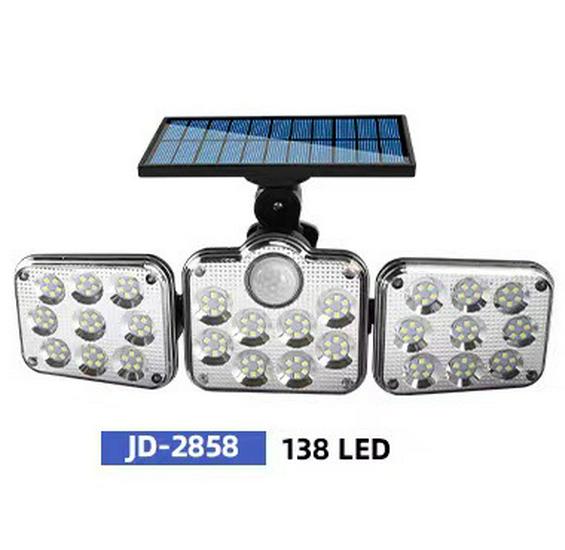 Lámpara de Pared Solar Giratoria de Triple Cabezal 138LED con Sensor de Movimiento para Iluminación Exterior, Jardín, Garaje y Calle