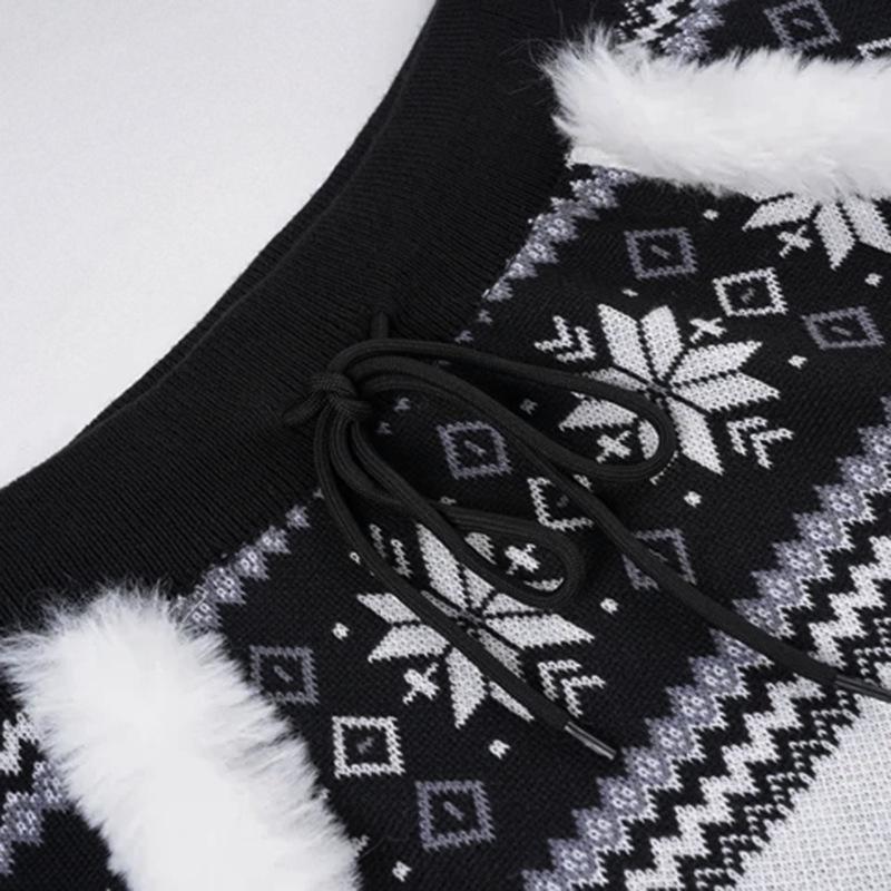 Fair Isle Snowflake Pattern Low-Waist Color Block Mini Skirt
