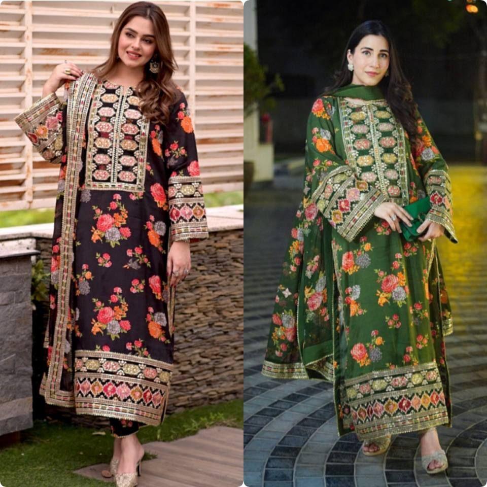 *Einführung des neuen Đěsigner Party Wear Look Pur Chinon Seidenoberteils, Unterteil und Dupatta-Set*