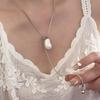 Women Irregular Baroque Pearl Tassel Pendant Necklace Adjustable Titanium Steel Snake Chain Choker