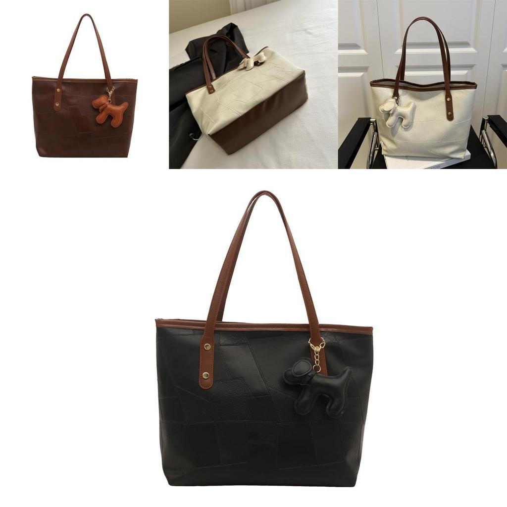 Fashion Solid Color Large Capacity Women Casual Tote Bag With Pendant For Casual Daily Use