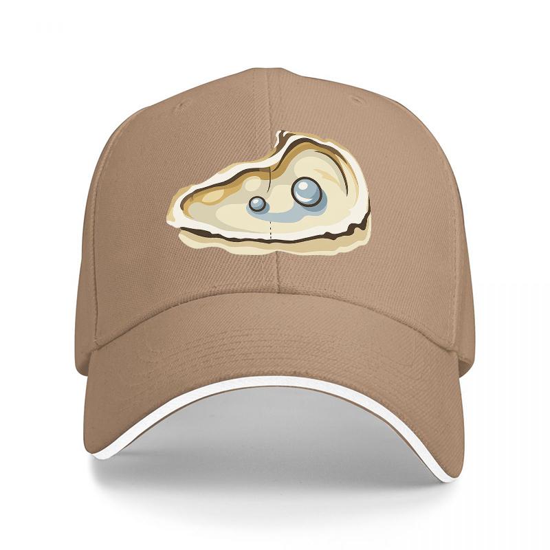 Oyster Pearl Design Baseball Cap Black Hat with Ocean Inspired Shell Pattern Fashionable Streetwear Accessory for Adults