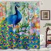 Peacock Shower Curtain Feather Asian Chinoiserie Watercolor Floral Art Bathroom Decor, Waterproof Cloth Fabric with Hooks