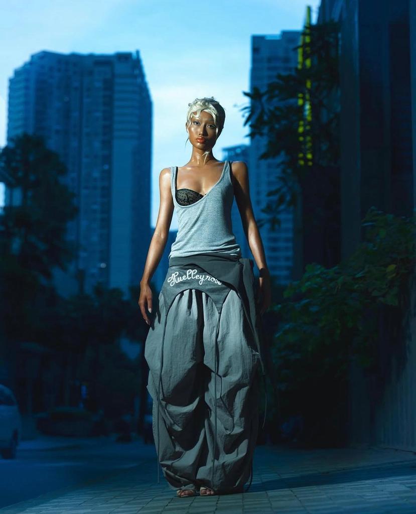 Women's American Street Grey Wide-Leg Scimitar Pants - Spring 2025 Sporty Casual Design