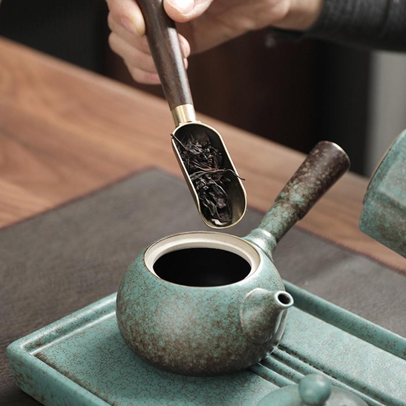 Ceainic Ceramic cu Mâner Lateral Stil Japonez 200ml Set de Ceai Gongfu Simplu din Ceramică Brută