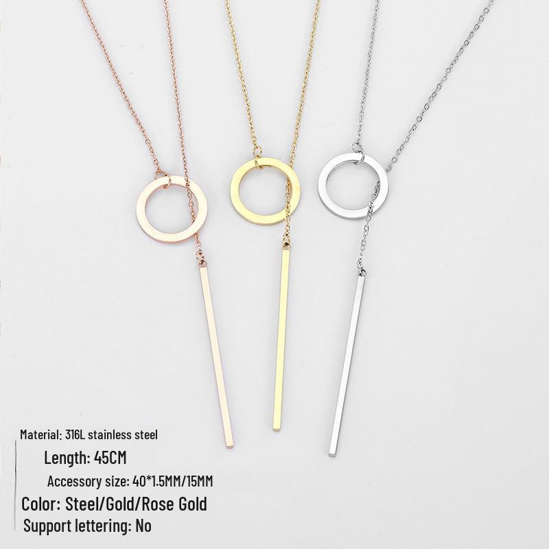 Korean Stainless Steel Geometric Round Clavicle Necklace - Fashionable Women's Accessory