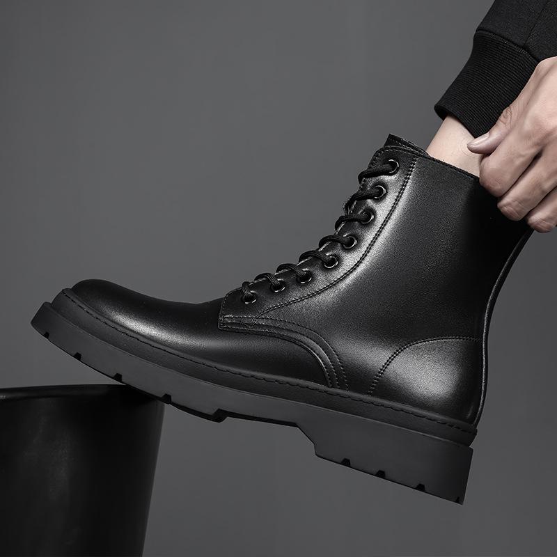 Fashion men casual stage nightclub dress platform boots black autumn winter shoes cowboy original leather boot handsome motorcycle botas