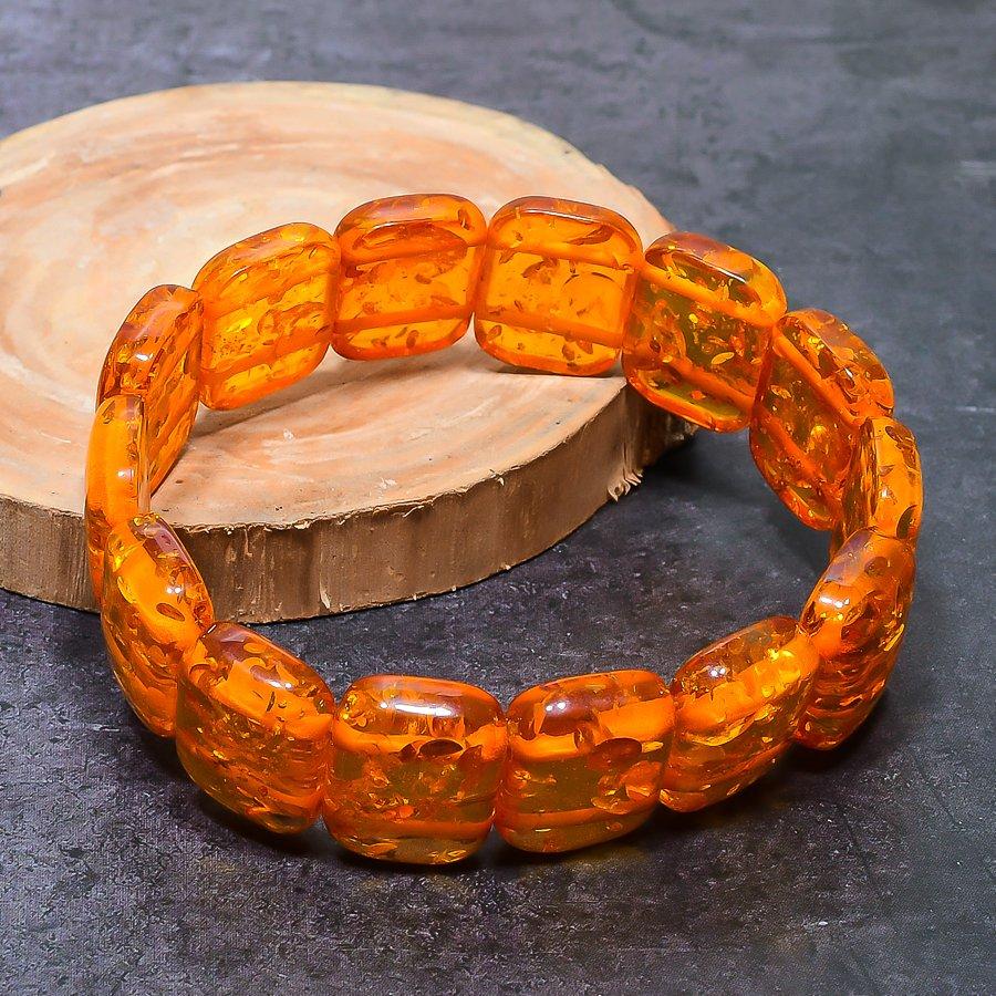 Natural Baltic Amber Gemstone Handmade Cuff Adjustable ETC-9793