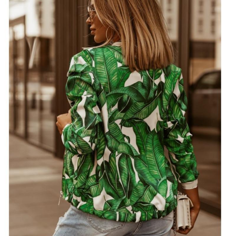 JKASHDK Dámská móda Květinový potisk Krátká bomber bunda Ležérní Streetwear Zip Slim Fit