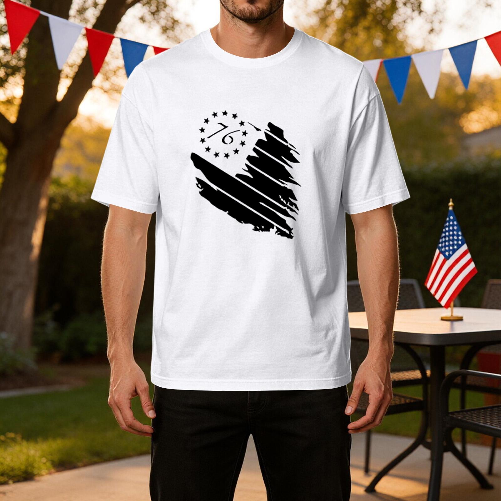 

Men s Casual Independence Day Graphic T-Shirt Short Sleeve Crew Neck Lightweight Breathable Fabric Comfortable Fit Summer Top XL білий