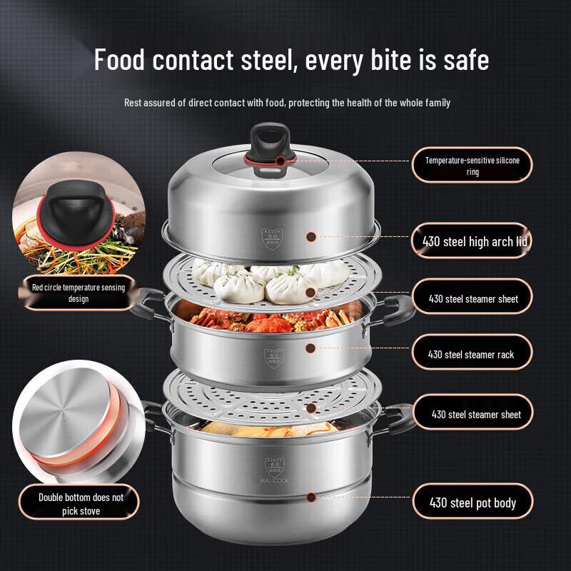 Meichu 36cm 3-Layer 304 Stainless Steel Steamer & Soup Pot
