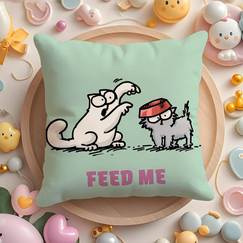 Hot-Cartoon S-Simons-Cat Pillow Case Short Plush Double-Sided Printing Home Machine Washable In Warm Winter Cushion Cover