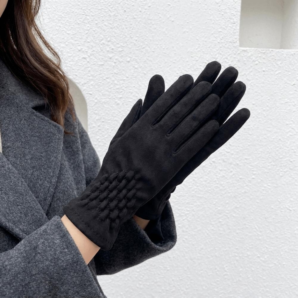 Solid Color Gloves Thickened Winter Mittens Temperament Suede Velvet Gloves Women